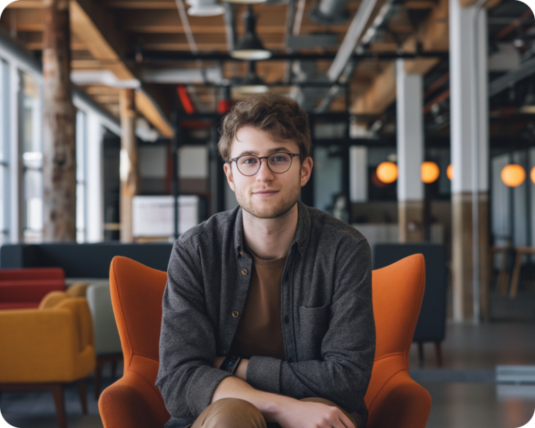 Modern Office with Seated Young Man